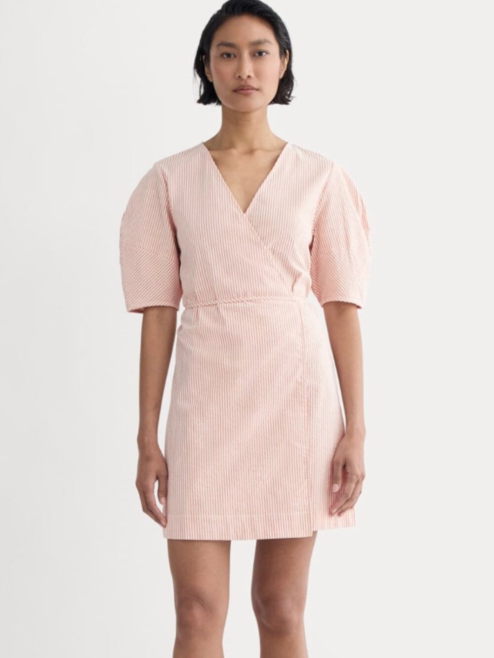 Everlane Seersucker Mini Wrap Dress